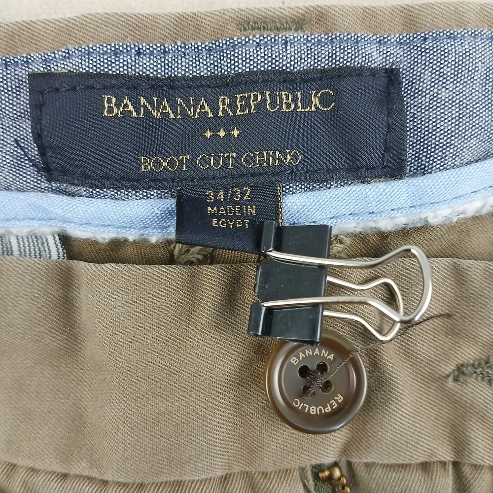 Banana Republic Boot Cut Chino 34x32 Mens Pants Brown FLAW
